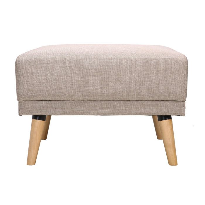 Pouf repose-pieds scandinave en tissu naturel et bois clair ULLA