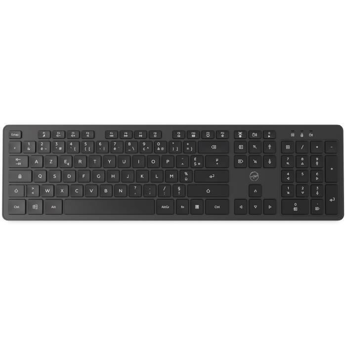 Clavier sans fil MOBILITY LAB Premium AZERTY Noir. Récepteur 2 en 1 USB ou USB-C. Touches plates. Pavé numérique et 15 raccourcis clavier. Inclinaison ajustable. Plug Play, pas besoin de drive.