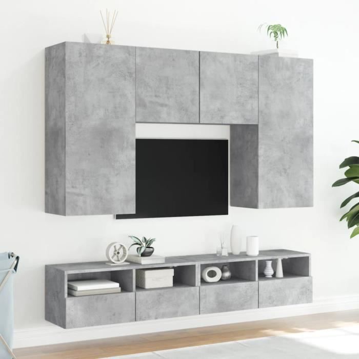 Meuble TV - MOTHINESSTO - xY2406 - Gris béton - Bois dingénierie - 100x30x30 cm