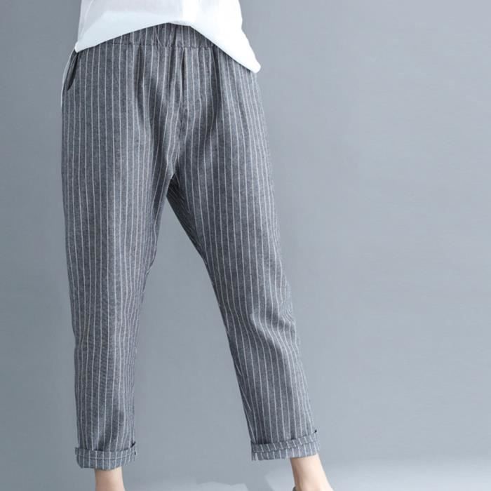 Femme pantalon de harem rayé en lin mode pantalon ample rayé en vrac  pantalon décontracté XYM80705902GY Gris Gris - Cdiscount Prêt-à-Porter