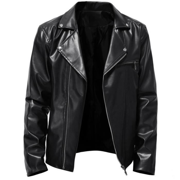 Veste en Cuir Homme PU Mi-saison Col reverst Veste en Cuir Moto