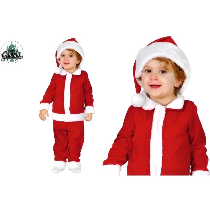 Costume Père Noël / Lutin Bébé - Velours/polyester - Tailles 12 Mois à 8 Ans - Ensemble Complet (combinaison, Pantalon, Chapeau) - Pour Fêtes De Noël