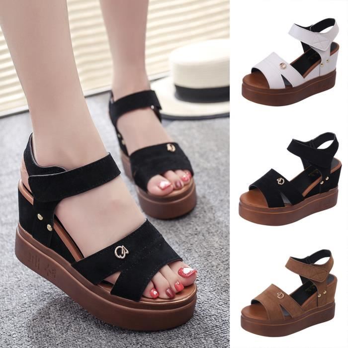 Sandales d'été Chaussures Compensées « Femmes Fish Mouth Chaussures fond  épais sandales romaines Noir Noir - Cdiscount