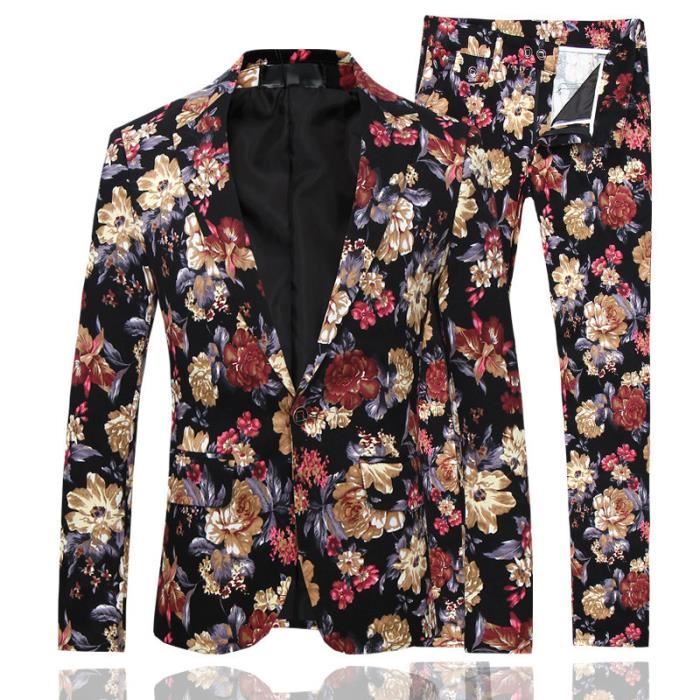 chemise + manteau + pantalon ） 3Pcs Design Homme Imprimé Floral Blazer Vestes Manteau Pantalon Costume 