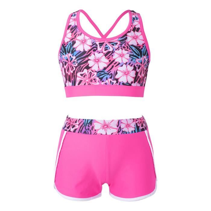 Maillot de Bain Tankini Fille Imprimé Coeur - inlzdz - 3-16 Ans - Bleu clair - Sport