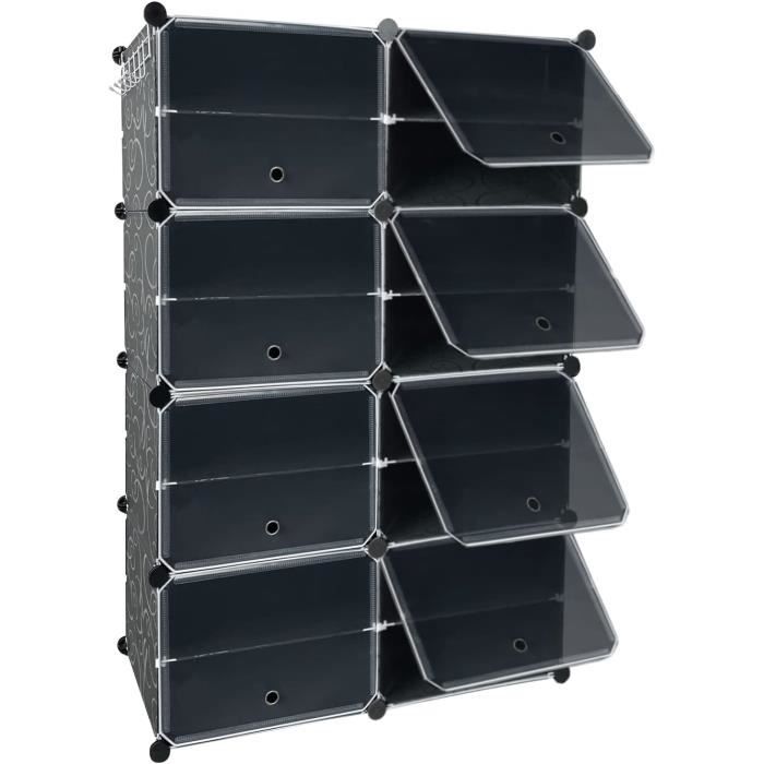 Étagère à chaussures - NAIZY - 2 colonnes - 8 niveaux - 32 compartiments - Plastique noir