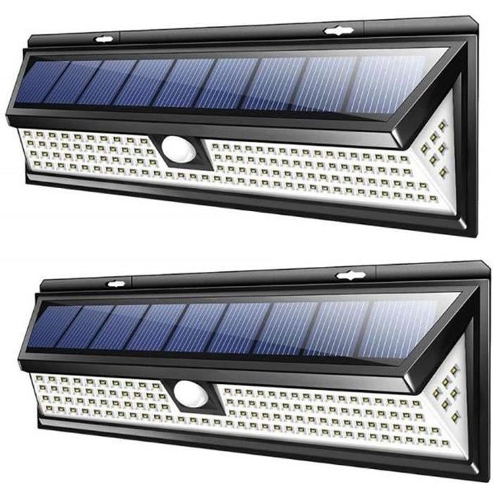 2Pcs Lampe Solaire Extérieur Etanche IP65 118 LED Eclairage Exterieur 270° Grand Angle Détecteur de Mouvement Paneau Solaire