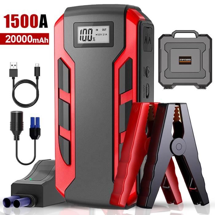 1500A 19800mAh Booster Batterie Voiture Lithium UltraSafe Jump Starter  Pinces de Sûreté Intelligentes - Cdiscount Auto