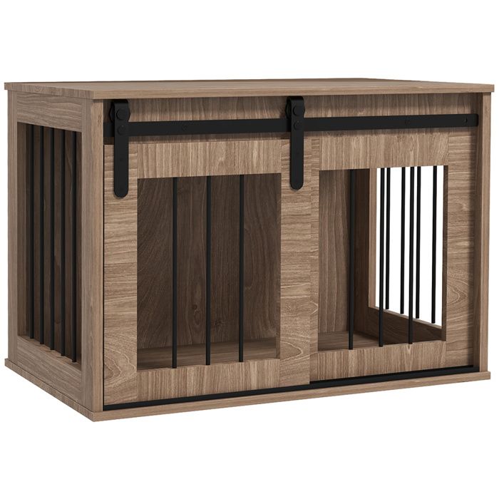 PawHut Cage Pour Chien Sur Pied Avec Coussin Amovible Acier Noir Et Aspect Bois - 94 X 60 X 71,5 Cm Coloris Bois Naturel | France