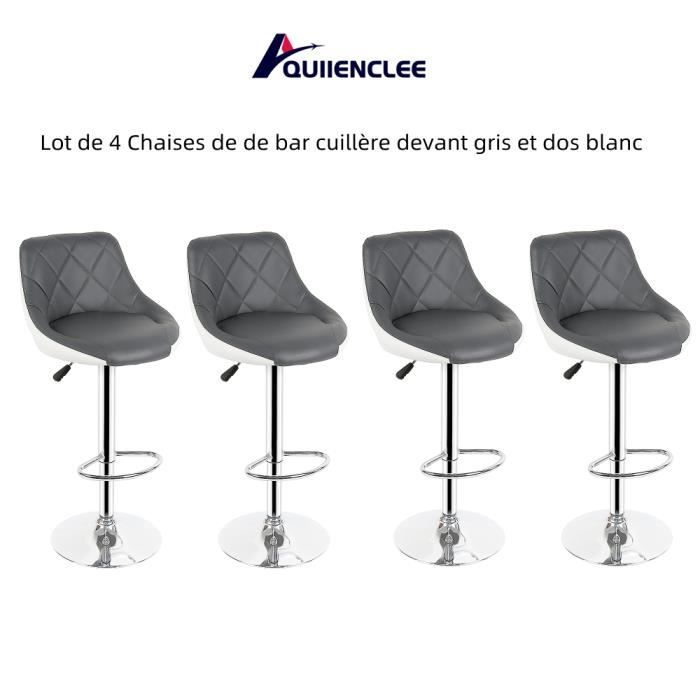 QUIIENCLEE Lot de 4 Chaises de de bar cuillère devant gris et dos blanc réglables en Hauteur 46 x 38 x 85-105 cm