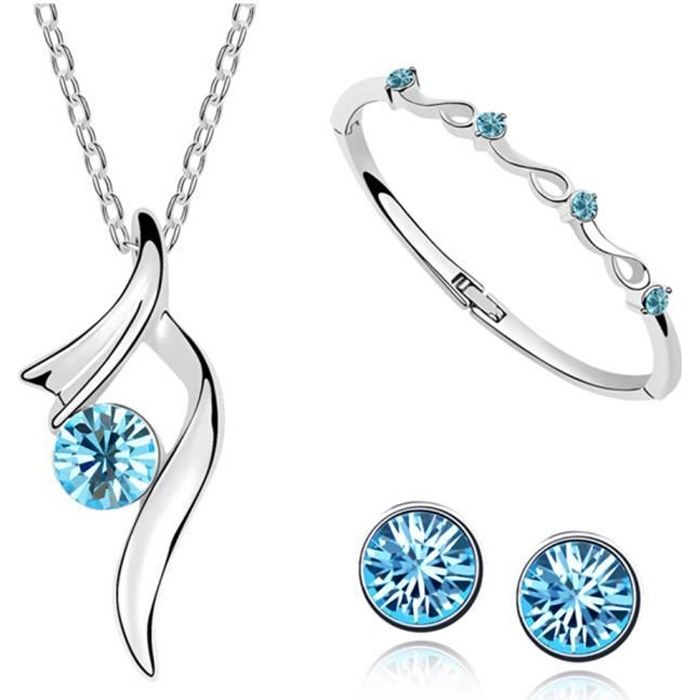 QKEPCY Parure Bijoux Mariée Cristal Rubis - Collier, Boucles D'Oreilles Et Bague Strass Étincelants
