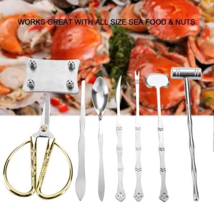 Set 24 Pièces Ustensiles Fruits De Mer HEMOTON - Casse-noix Et Fourchettes Inox - Pour Crabes, Homards, Noix