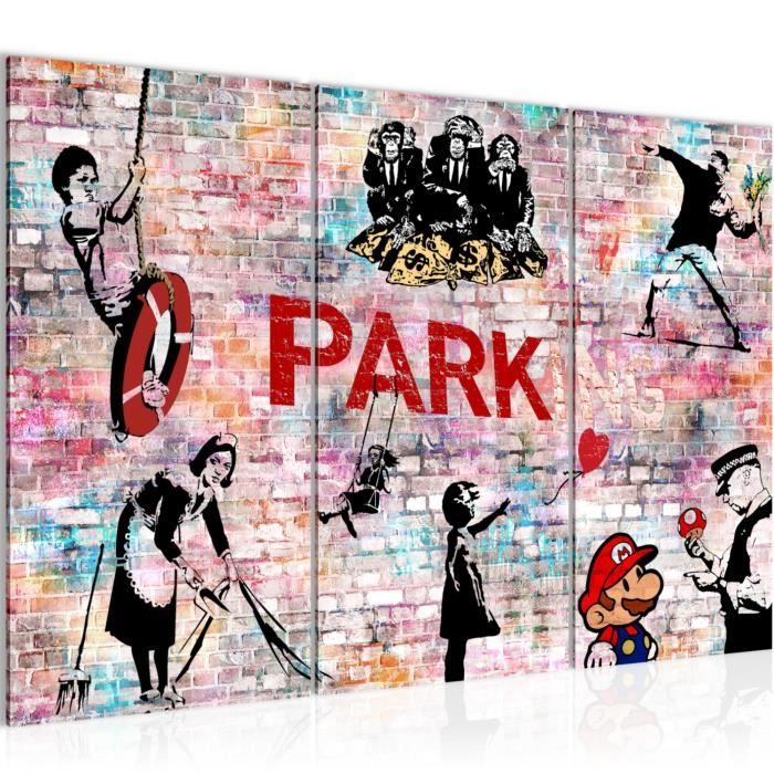 Runa Art Wandbild XXL Collage Banksy 200 x 80 cm Bunt 5 Teilig - Made in Germany