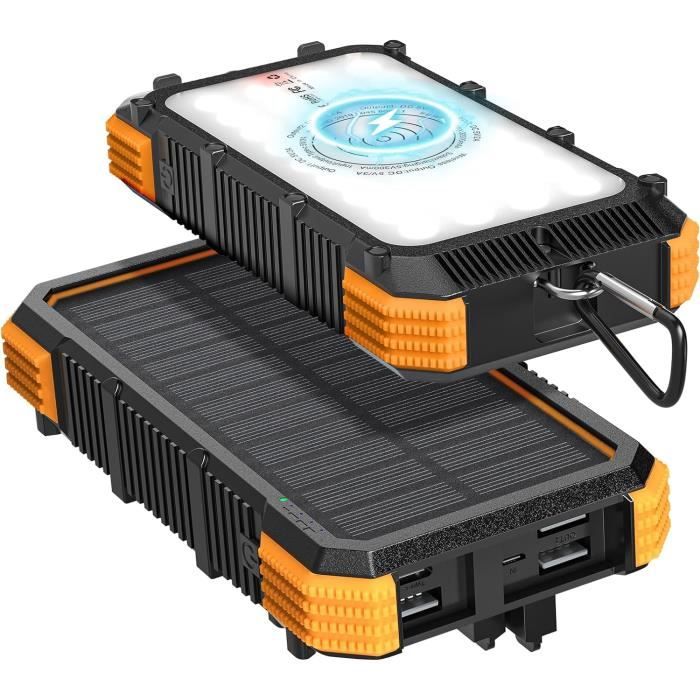 4XEM - Batterie Externe Solaire Mobile 20 000 MAh Et Chargeur Sans Fil Avec Lampe De Poche LED Et Connexions USB (bleu