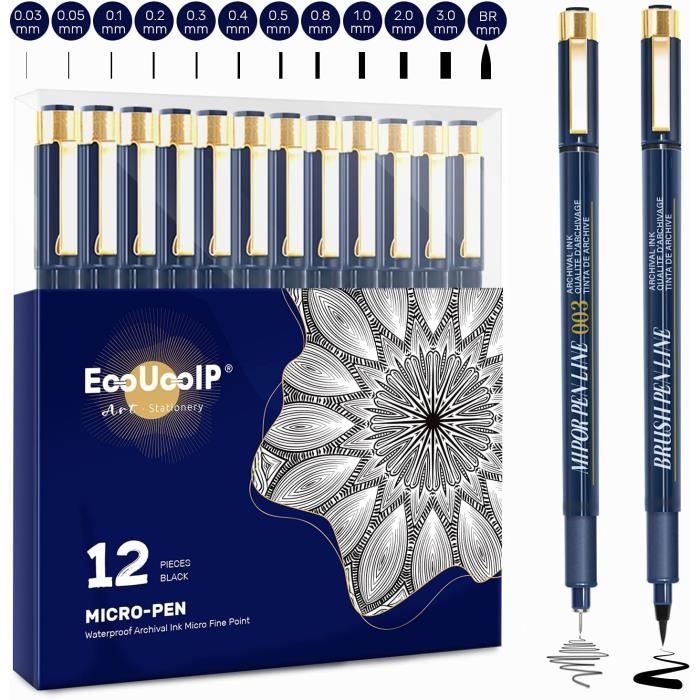 Set 9 Stylos Pointe Fine 0.05-0.8mm - Feutres Dessin Professionnel Manga, Calligraphie
