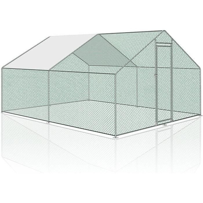 Poulailler en Métal avec Enclos Cage Poules Gris 900x91x100 cm Acier