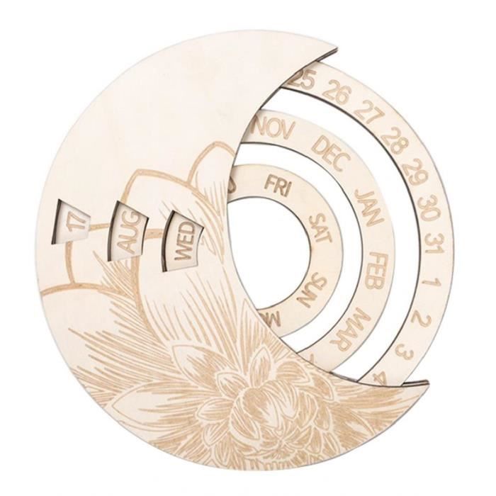 Calendrier Perpétuel Circulaire En Bois Rustique - Décoration Murale Ferme Pour Maison Et Bureau