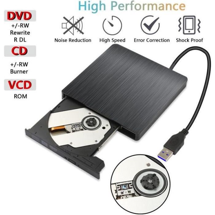 Lecteur CD DVD Externe USB 3.0 - Graveur CD pour Windows 7/8/10 / XP /  Vista / Mac OS(Blanc) - Cdiscount Informatique