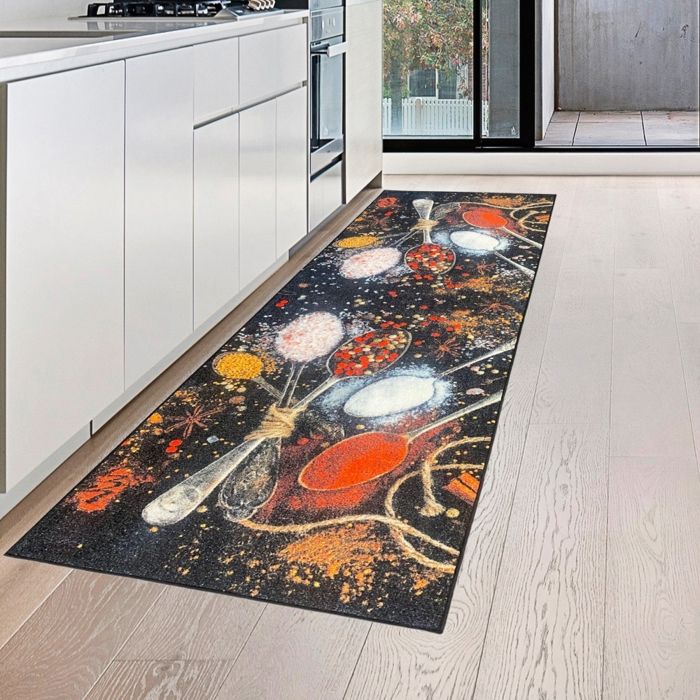 Tapis de Cuisine antidérapant et Lavable 2 pièces,Orange, fond de texture de toile de jute fanée, impression de graphism,Tapis de Cuisine Devant evier pour Cuisine, buanderie, Salon(45x120cm 45x70cm