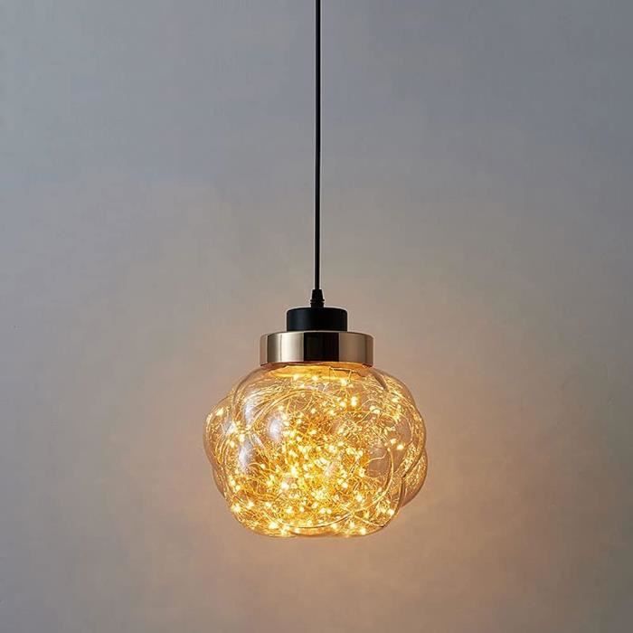 Suspension Luminaire Intérieur Vintage - Abat-jour Verre 10.5cm, Support Métal, Câble Réglable, Base E27