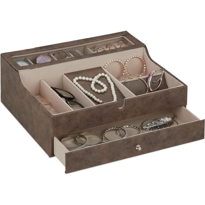 Grande Boîte à Bijoux Organisateur 6 Niveaux En Simili Cuir Noir - 32 Compartiments - Marque Frebeauty