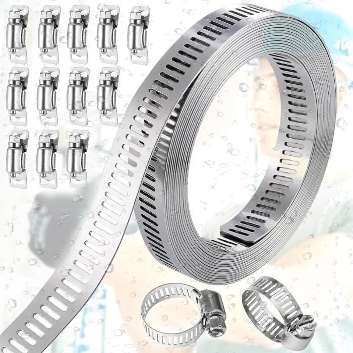 Collier De Serrage Inox 304 5m Avec 12 Attaches - Pour Tuyaux, Automobile, Plomberie