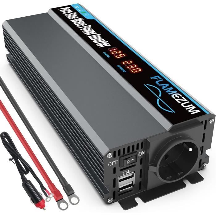 NOVOPAL Convertisseur D'onde Sinusoïdale Pure 1000 W 12 V Vers 230 V 240 V Pour Voiture Avec écran LCD 2 Prises CA Et Port USB,Télécommande Pour Camping-car, Camion, Bateau, Maison, Camionnette
