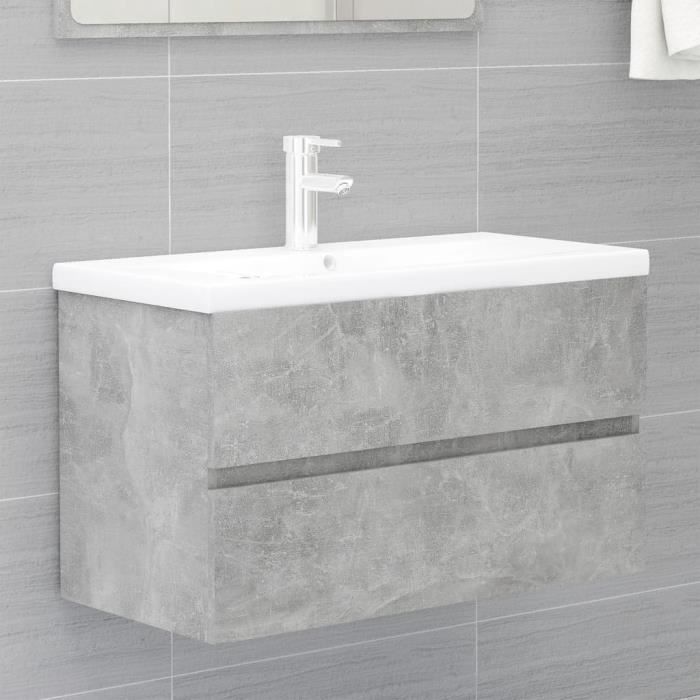 meuble de salle de bain - simple vasque - l 80cm, meuble sous lavabo, meuble de rangement de salle de bain, gris béton j63