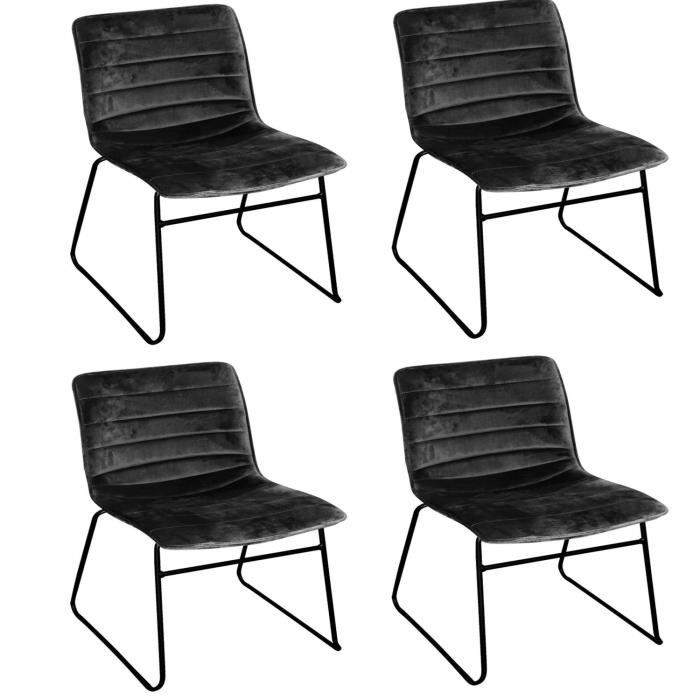 lot de 4 chaises de table design velours brooklyn - noir - urban living - salle à manger - tissu - métal