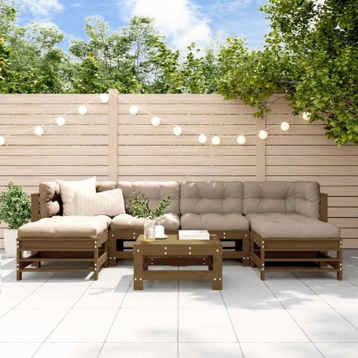 VidaXL Salon de jardin 7 pcs Bois massif miel - vue 2
