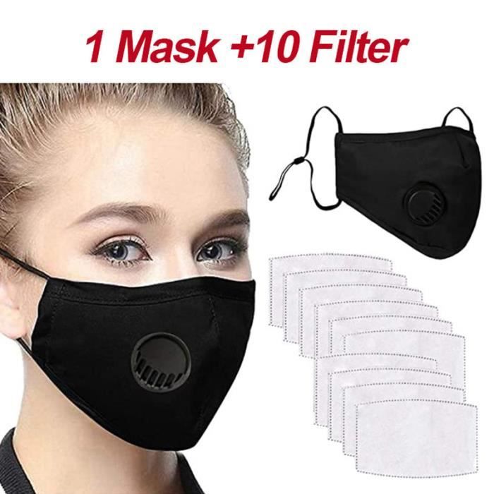 Masque protection néoprène noir réutilisable lavable filtre lot de 2 