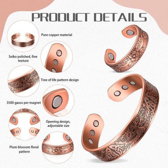 Bague En Cuivre Pur Magnétique Réglable - Unisexe Bien-Être