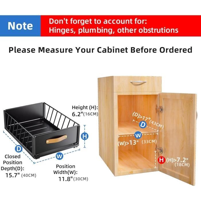 Tiroir Coulissant Adhésif Cuisine 30x43x7cm - Organisateur Armoire Sans Perçage - Range Ustensiles/Épices