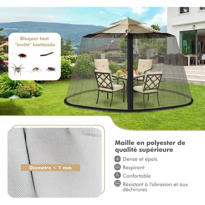 Moustiquaire Extérieure Ronde Réglable 2.1-3.7m - Filet Anti-Insectes Avec Double Fermeture Éclair Et Fond TPU Anti-Vent Pour Parasol