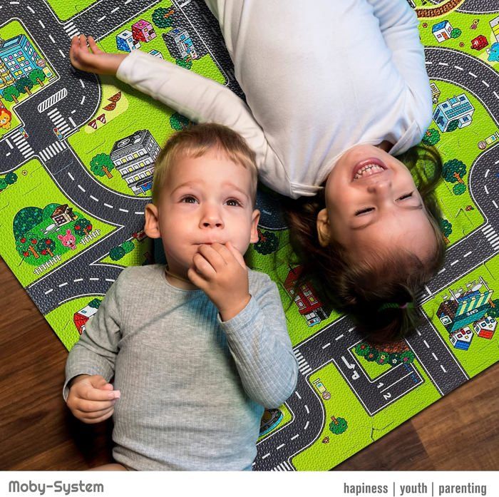 Tapis De Puzzle Moby-System 120x90x1.2 Cm – Sol Doux Pour Bébé – Imperméable Et Pliable – Motifs éducatifs