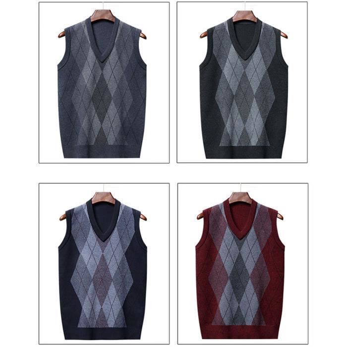 Losanges Pull Sans Manche Golf Gilet En Tricot Homme Argyle