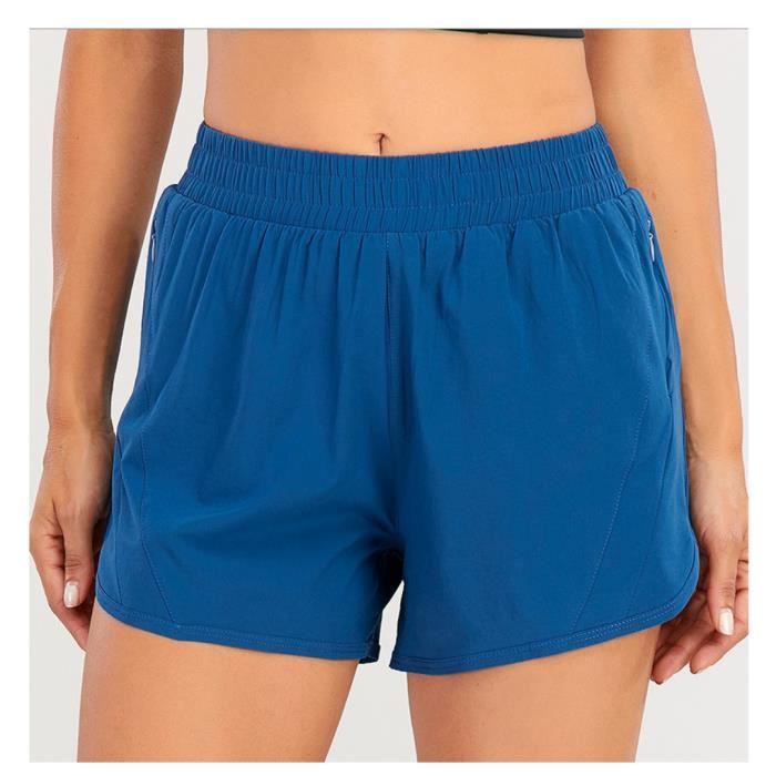 Short De Course Léger à Séchage Rapide Pour Femme - Taille Haute - Élastique Intégré - Avec Poches Zippées - 7,6 Cm, Bleu Marine, Moyen