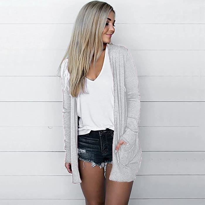 Cardigan Femme Manches Longues Gilet Ouvert Long Gilet Femme