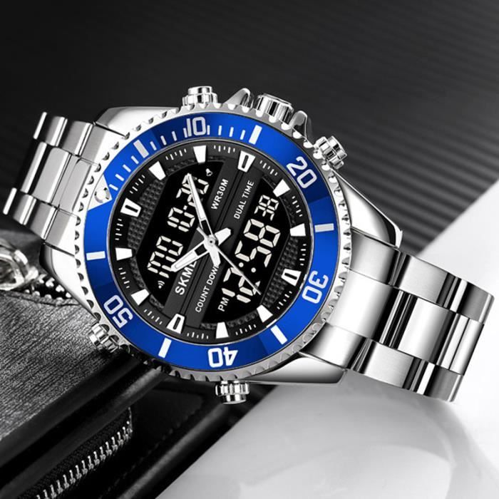 Sport Montre Homme de marque 2021 Luxe Sport quartz acier étanche bleu -  Numérique et Analogique Double affichage Argenté;Bleu, - Achat/vente montre  Homme Adulte Bleu Acier - Cdiscount