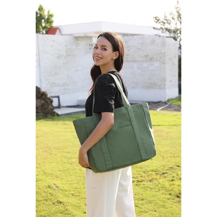 Tote Bag Pour Femme Avec Fermeture ??clair, Poches, Compartiment - Grand Sac Fourre-Tout En Toile 