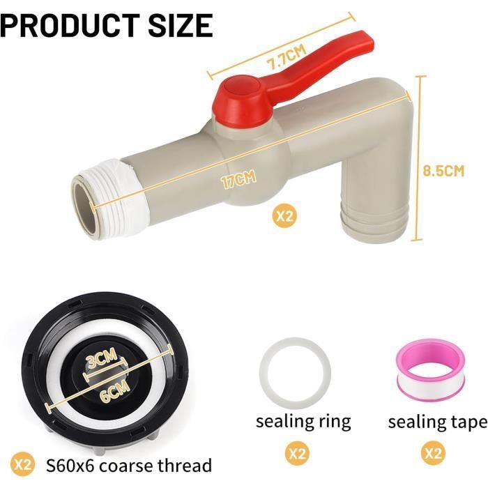 Vtizikl Robinet Cuve 1000L, Raccord Cuve 1000 Litres, Robinet IBC Col De Cygne De Cuve Adaptateur De Reservoir Ibc Adaptateur Cuve S60x6 Filetage Grossier 34 Raccord Cuve Ibc Robinet Kit 92388550