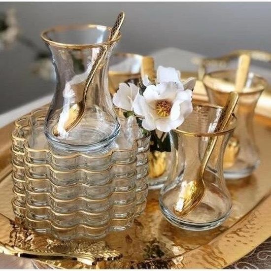 Tasse à café,Ensemble de verre à thé turc doré brodé 12 pièces couronne  service à thé turc arabe thé présentations Orient Exp - Cdiscount Maison