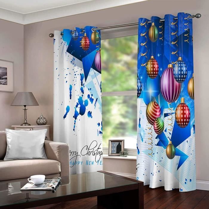 Rideaux De Noël 2 Pièces - Motif Boules Et Flocons De Neige - Polyester - 75x165 Cm Ou 100x220 Cm - Décoration Fenêtre Fêtes