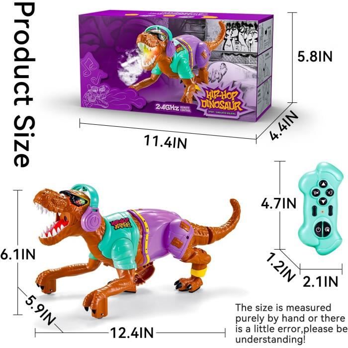 Dinosaure Télécommandé Avec Brumisateur – Marche, Rugissement Et Lumières – Cadeau Enfant 3+