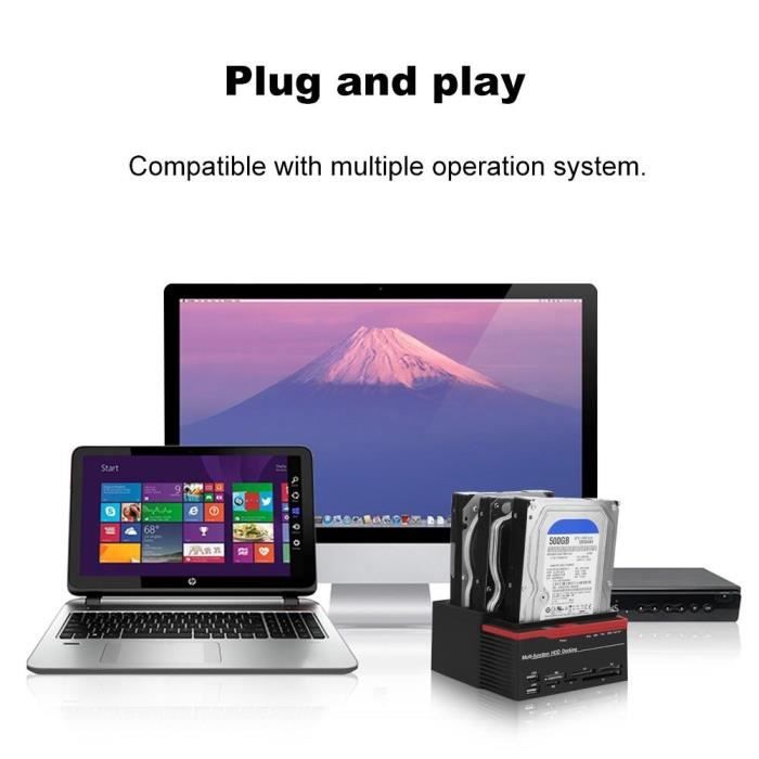 Accessoires pour disques durs Tosuny Dual-Bay 2.5inch 3.5inch USB 3.0 vers  SATA-IDE HDD Hard Drive Docking Station Suppo 54006 - Cdiscount Informatique