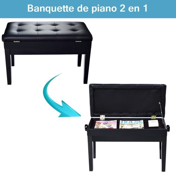 Tabouret/Banc de Piano Hauteur Réglable en Bois Massif avec Coffre de  Rangement Noir