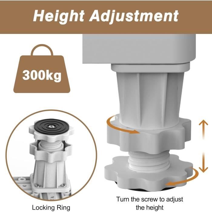 Support Anti-Vibration SEISSO Pour Lave-linge/Frigo - Réglable 45-65cm - Charge 300kg - Pieds Réducteurs De Bruit