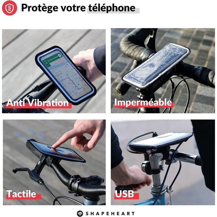 Shapeheart - Support téléphone pour guidon de vélo avec pochette