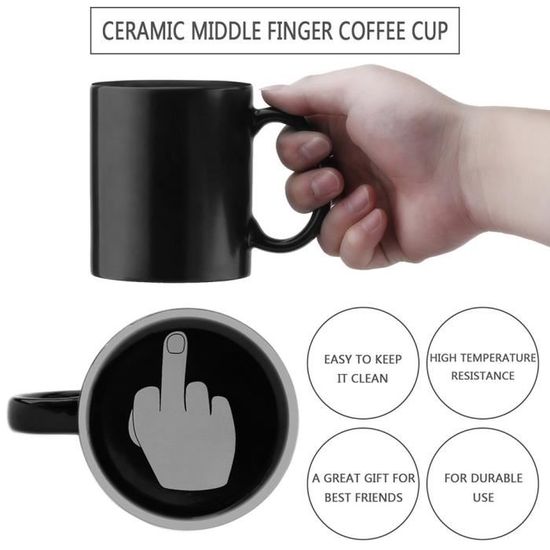 Tasse à café avec doigt d'honneur sur le fond noir - Cdiscount Maison