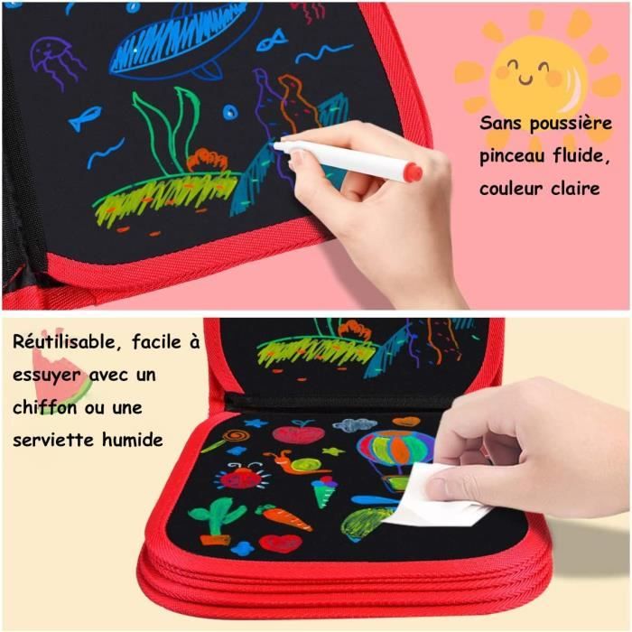 Livre Coloriage Effaçable Double Face – 14 Pages Réutilisables + 12 Stylos – Planche à Dessin Pour Enfants Dès 2 Ans – Cadeau Voyage